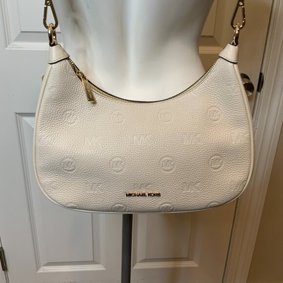 Michael Kors Cora Light Cream Zip Pouchette Leather Crossbody - Picture 7 of 10